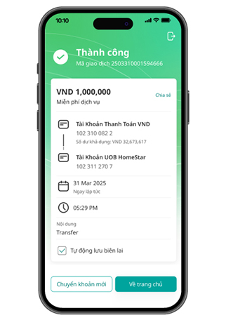 Chuyển khoản đến t&agrave;i khoản UOB của bạn
