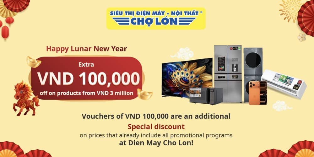Extra VND 100,000 Off on Products from VND 3,000,000